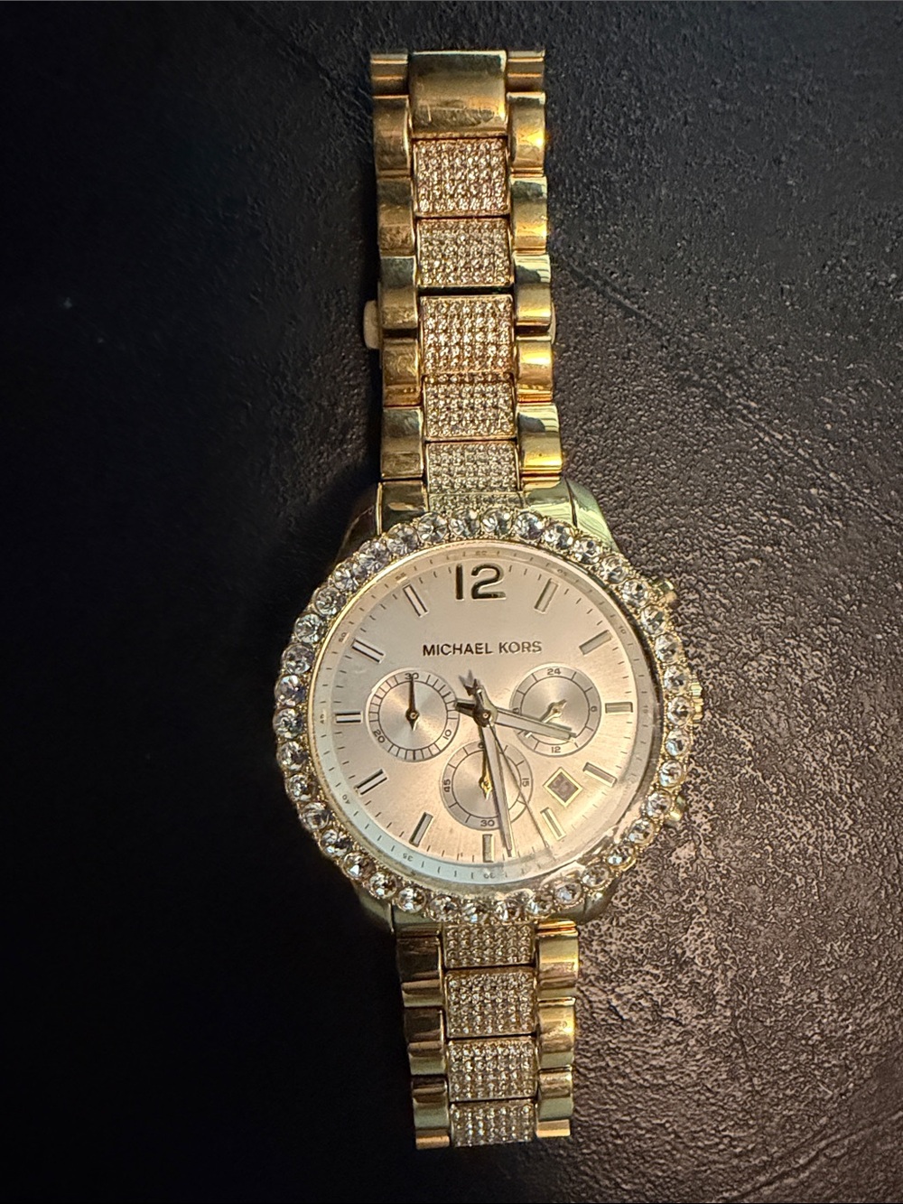 Michael Kors Gold Tone Crystal-Edge Chronograph Bracelet Watch